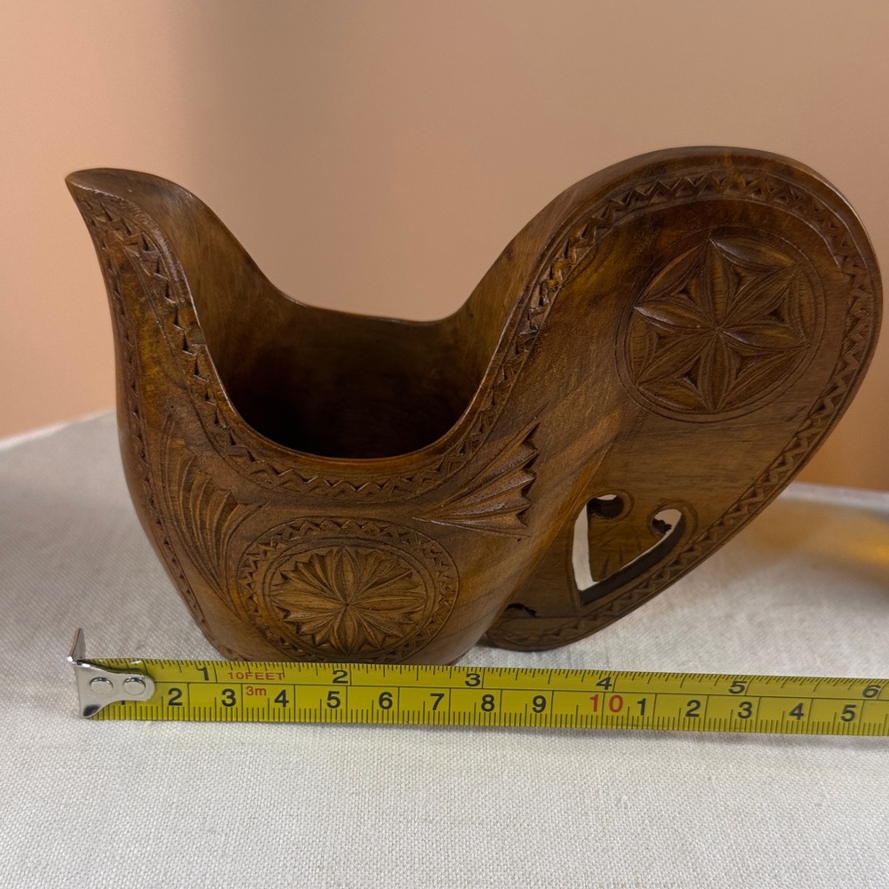 Yugoslavia Wedding Ceremonial Carved Wooden Decorative Jug/Cup - Picture 3 of 15